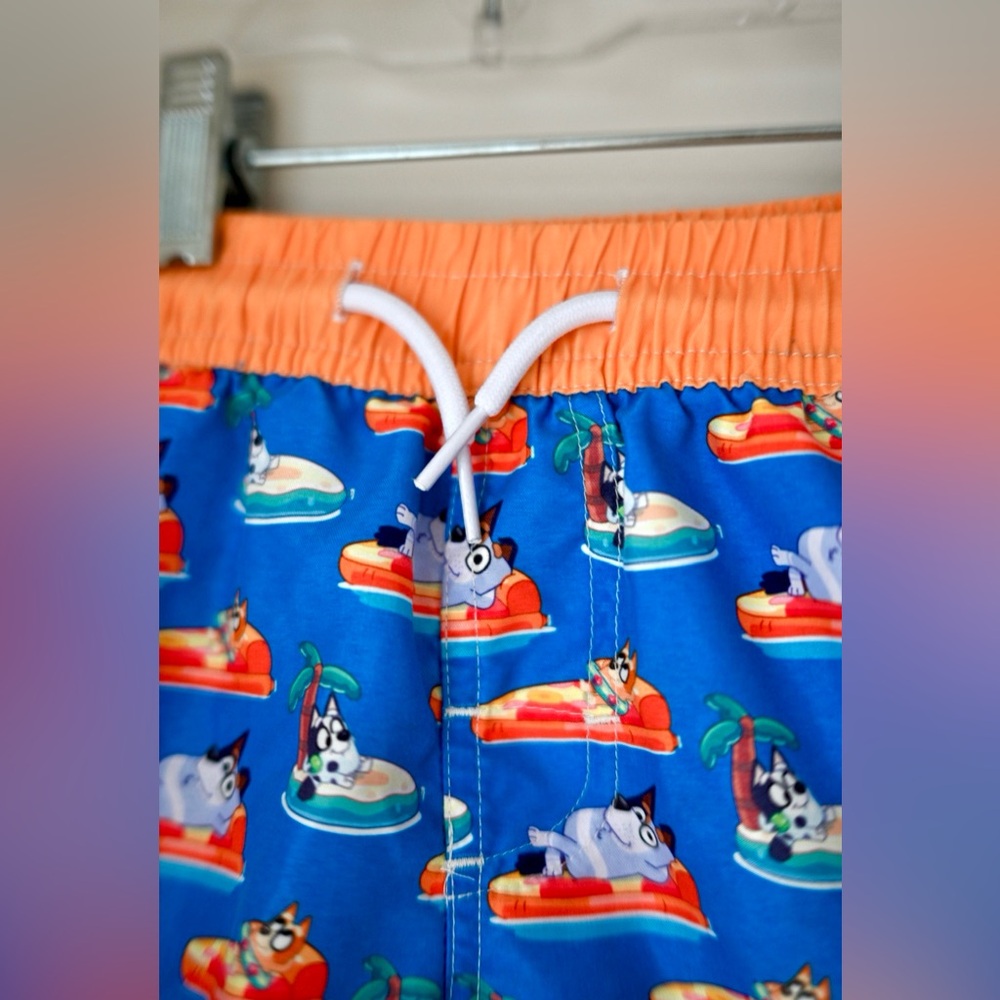 Kids Bluey Swim Trunks 3T - NWOT Boys- Blue & Orange Shorts with Liner - Picture 2 of 7